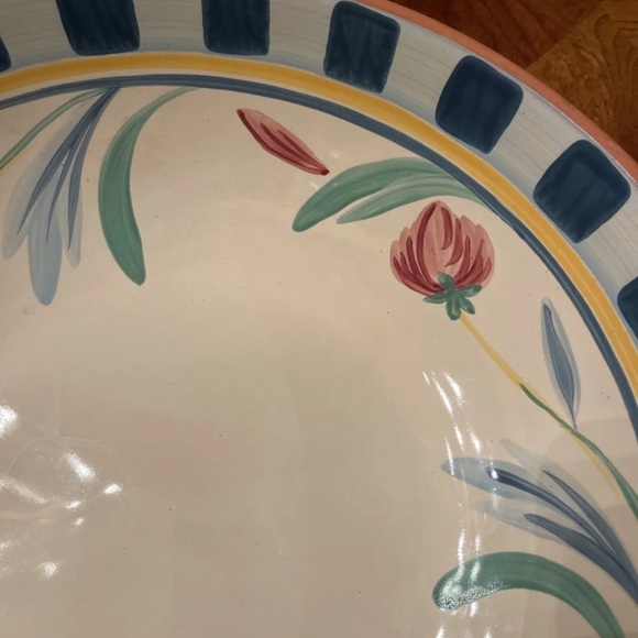 Lenox Poppies on Blue Terracotta Large 12” Pasta Serving Bowl Portugal Vintage - Picture 6 of 7